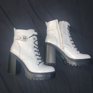 Faux leather white boots